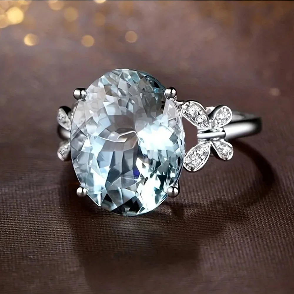 Butterfly 5 carat Aquamarine Ring 925 silver Nwt - Picture 3 of 12